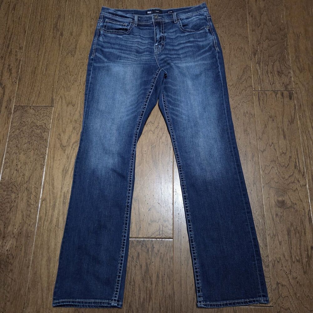BKE Tyler Jeans Mens 34x34 Blue Medium Wash Straight Stretch Denim Pants Casual